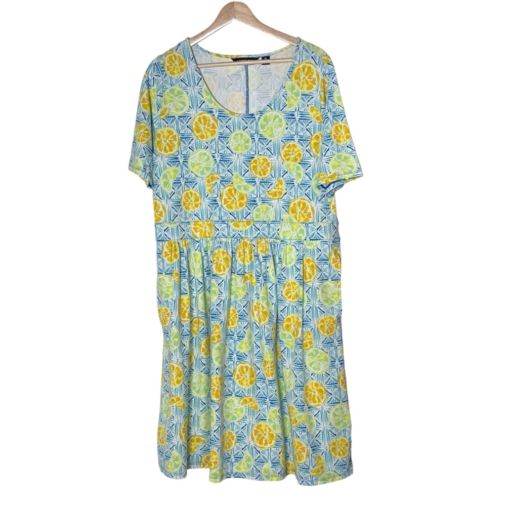 Lands' End Lemon Lime Stretch Jersey Knit Fit & Flare A-Line Dress Size 1X Modal